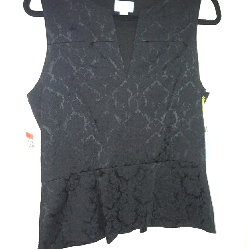 Black damask skirted top, size 12